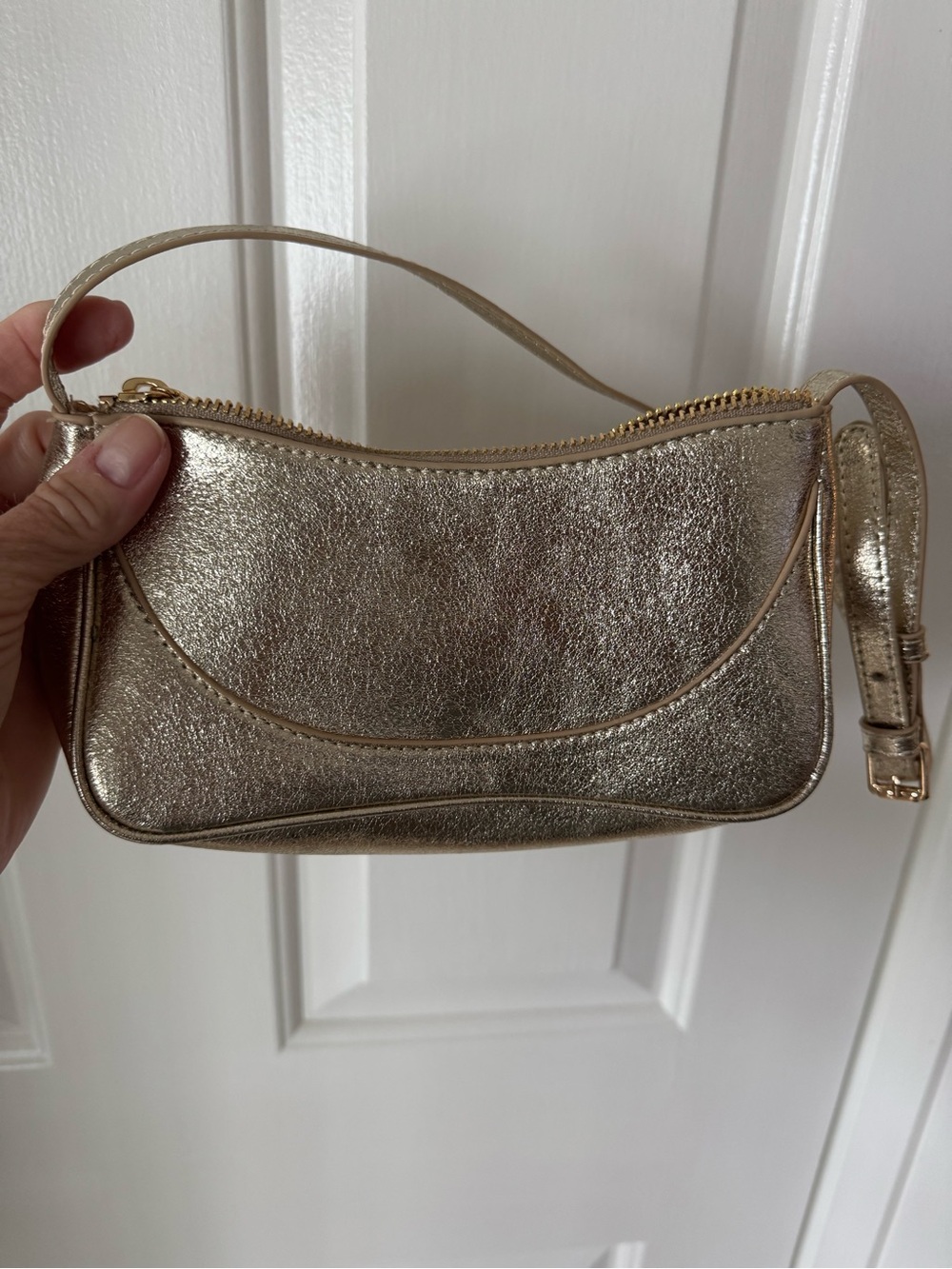Zara Shimmery Gold Mini Shoulder Bag with Slim Strap
